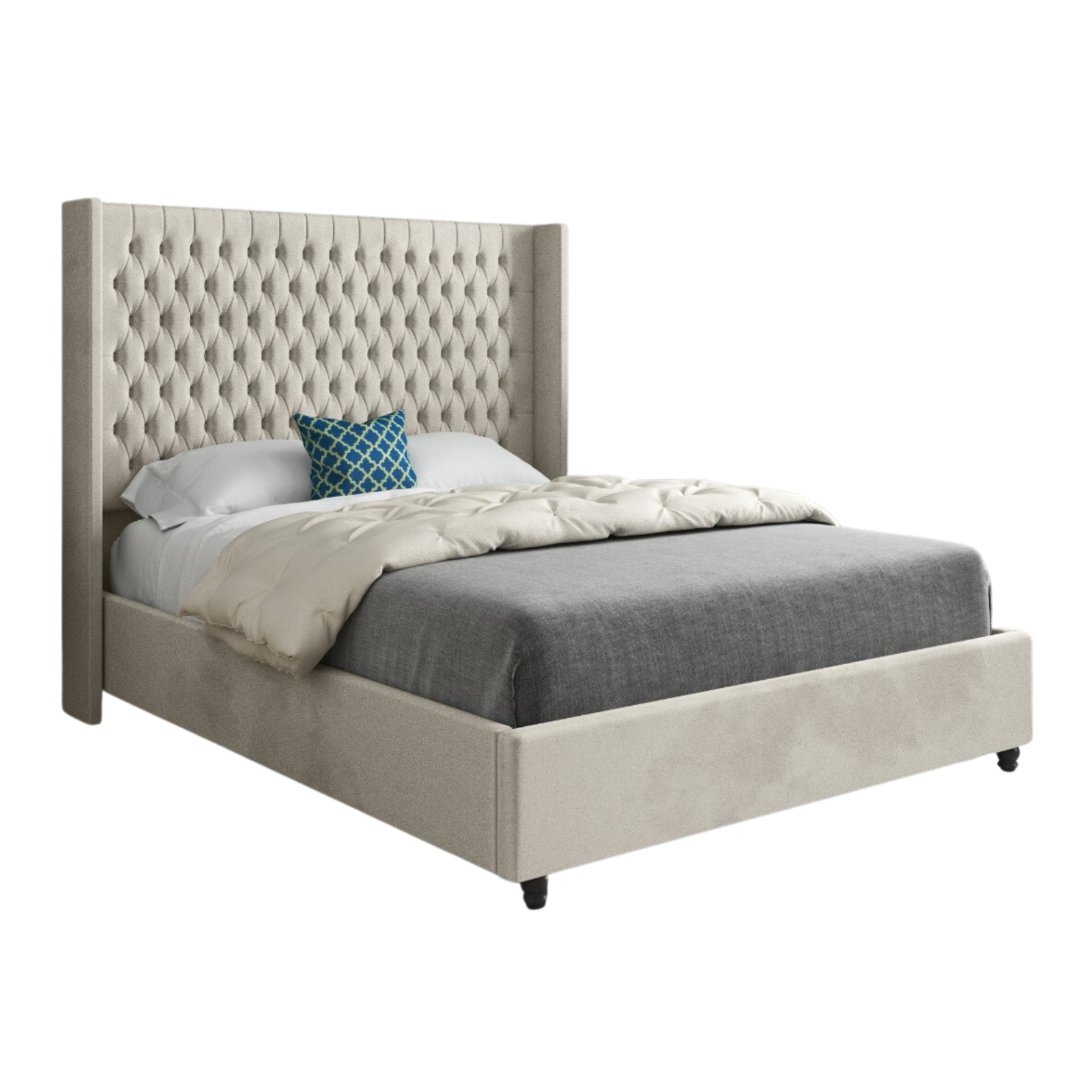Volta Straight Winged Upholstered Soft Velvet Bed Frame