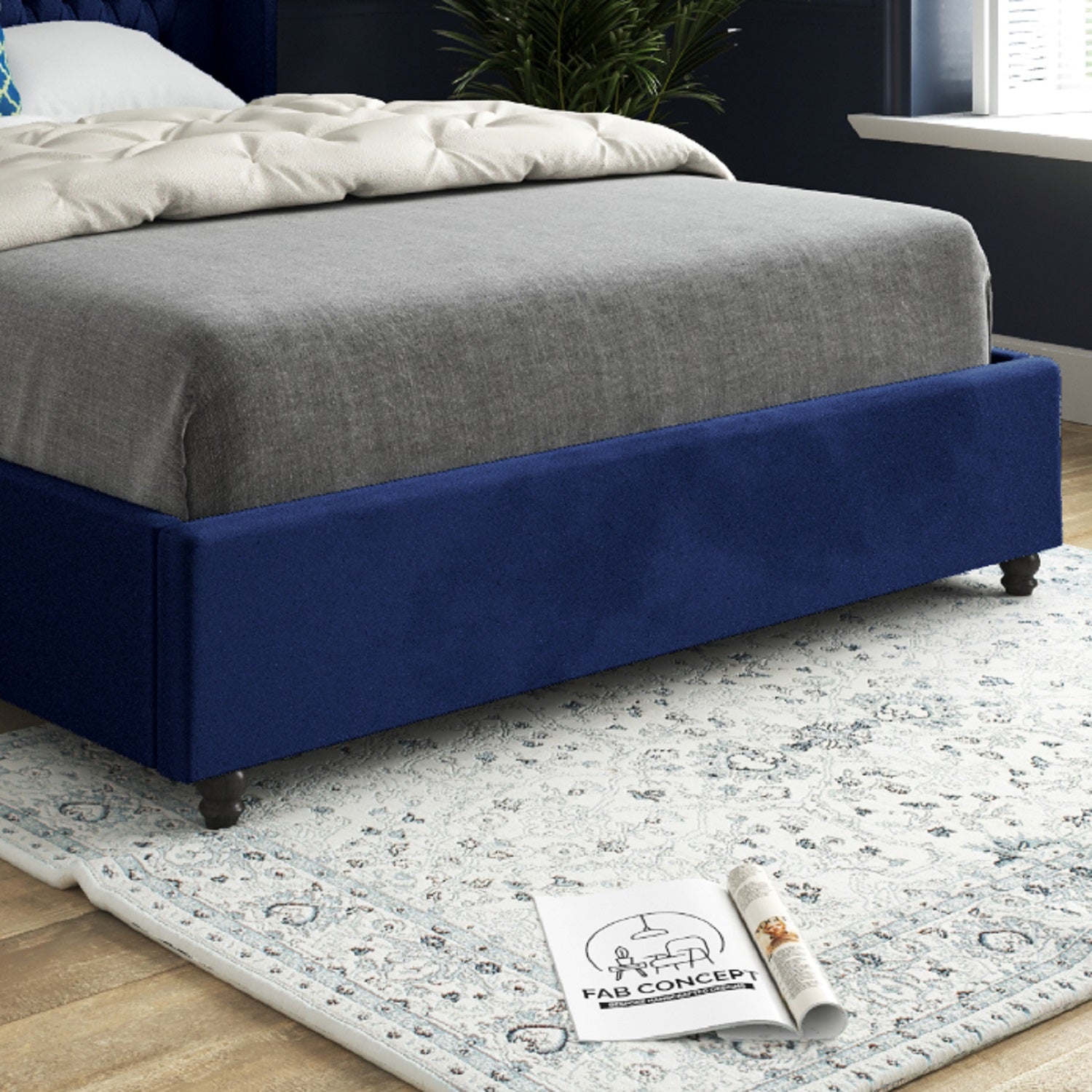Volta Straight Winged Upholstered Soft Velvet Bed Frame