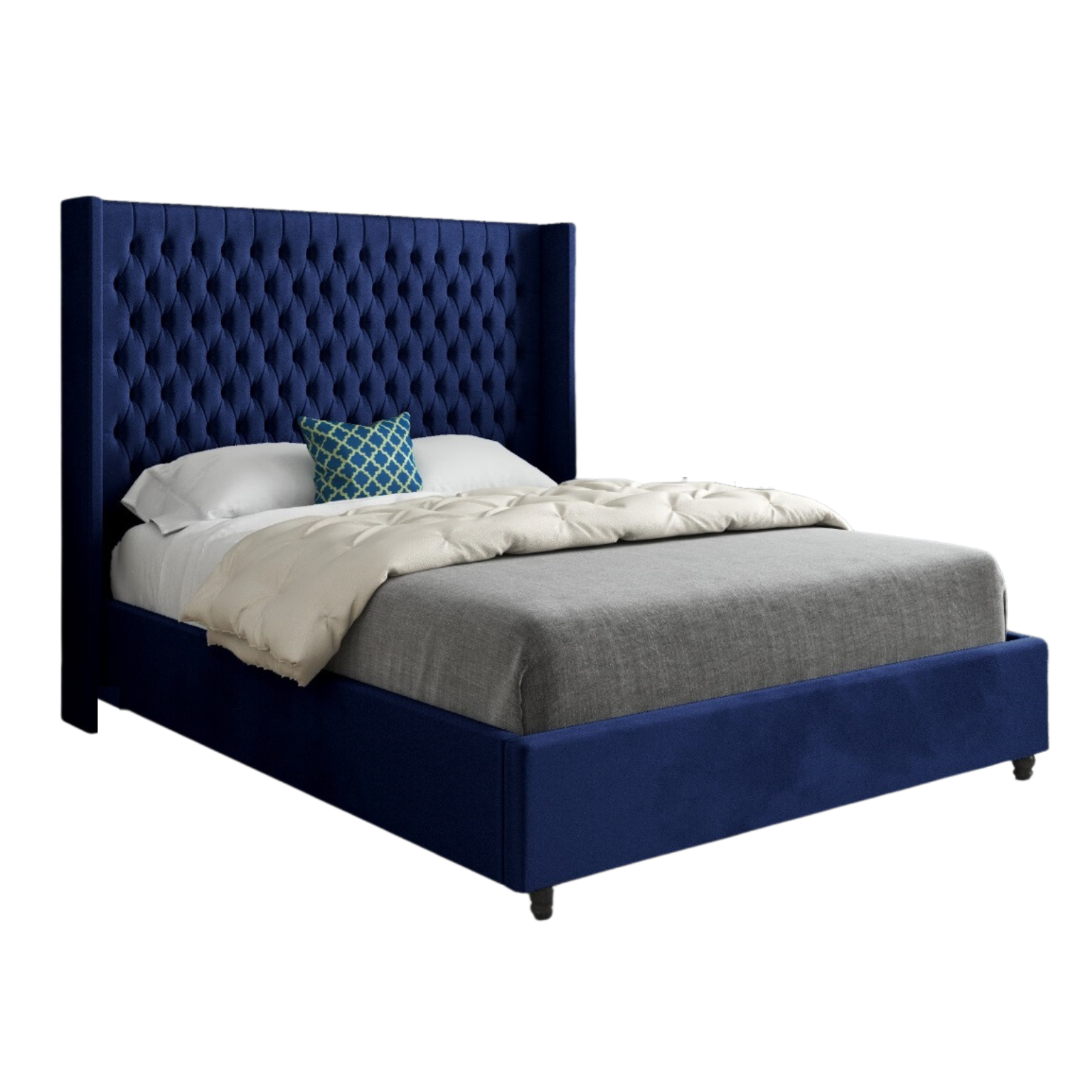 Volta Straight Winged Upholstered Soft Velvet Bed Frame