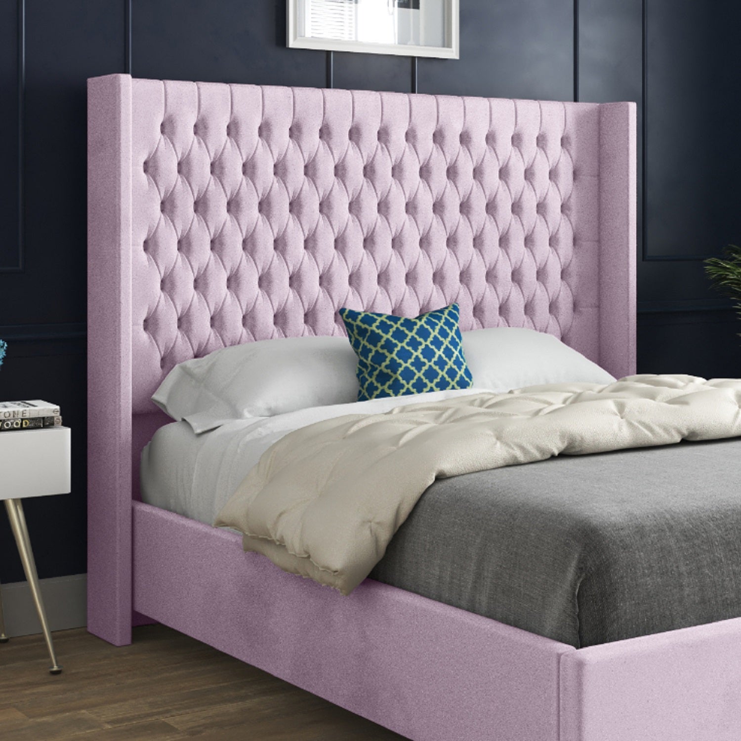 Volta Straight Winged Upholstered Soft Velvet Bed Frame