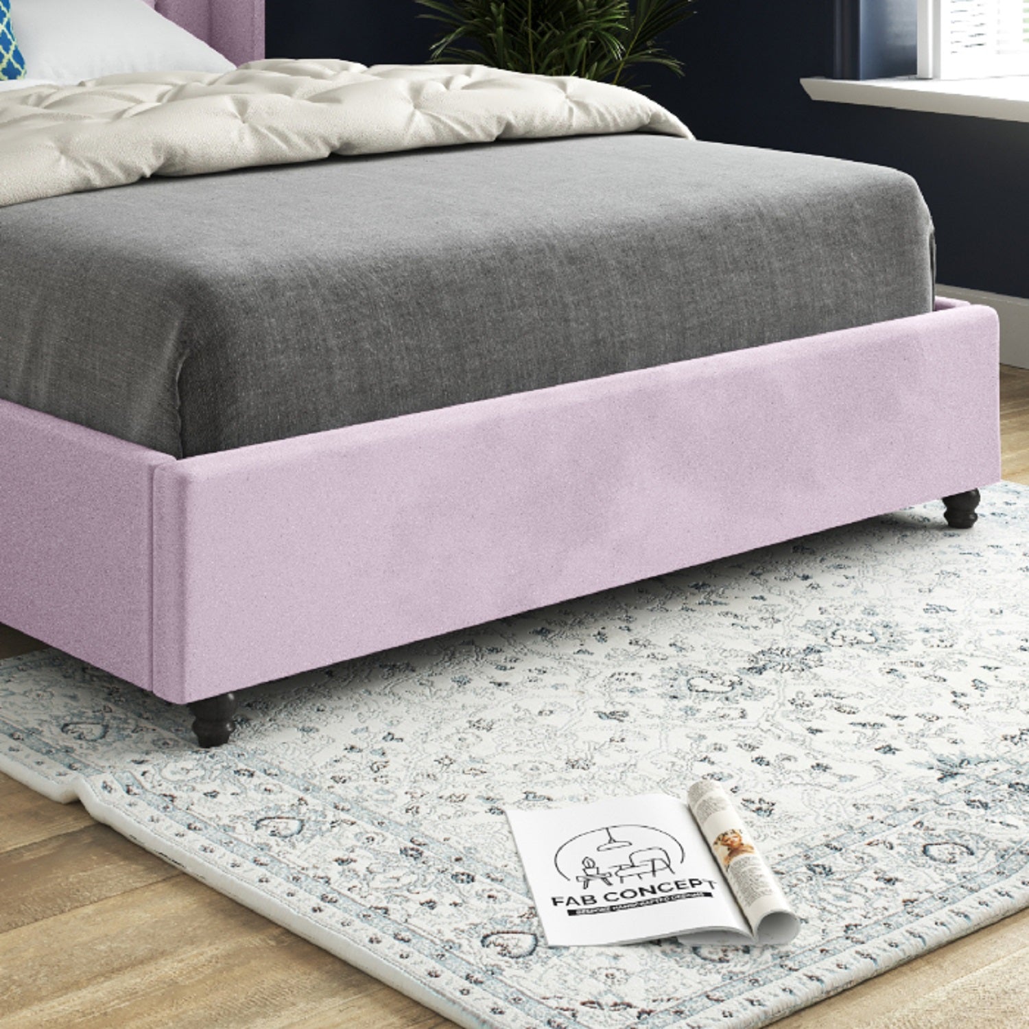 Volta Straight Winged Upholstered Soft Velvet Bed Frame