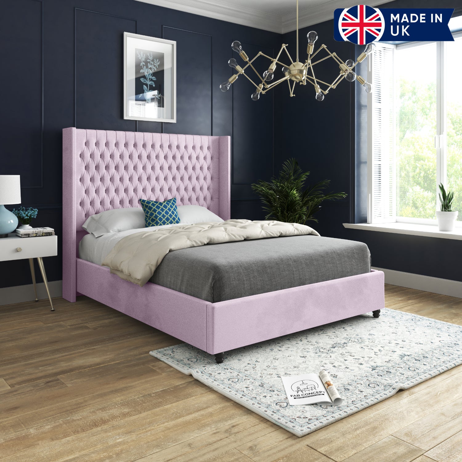 Volta Straight Winged Upholstered Soft Velvet Bed Frame