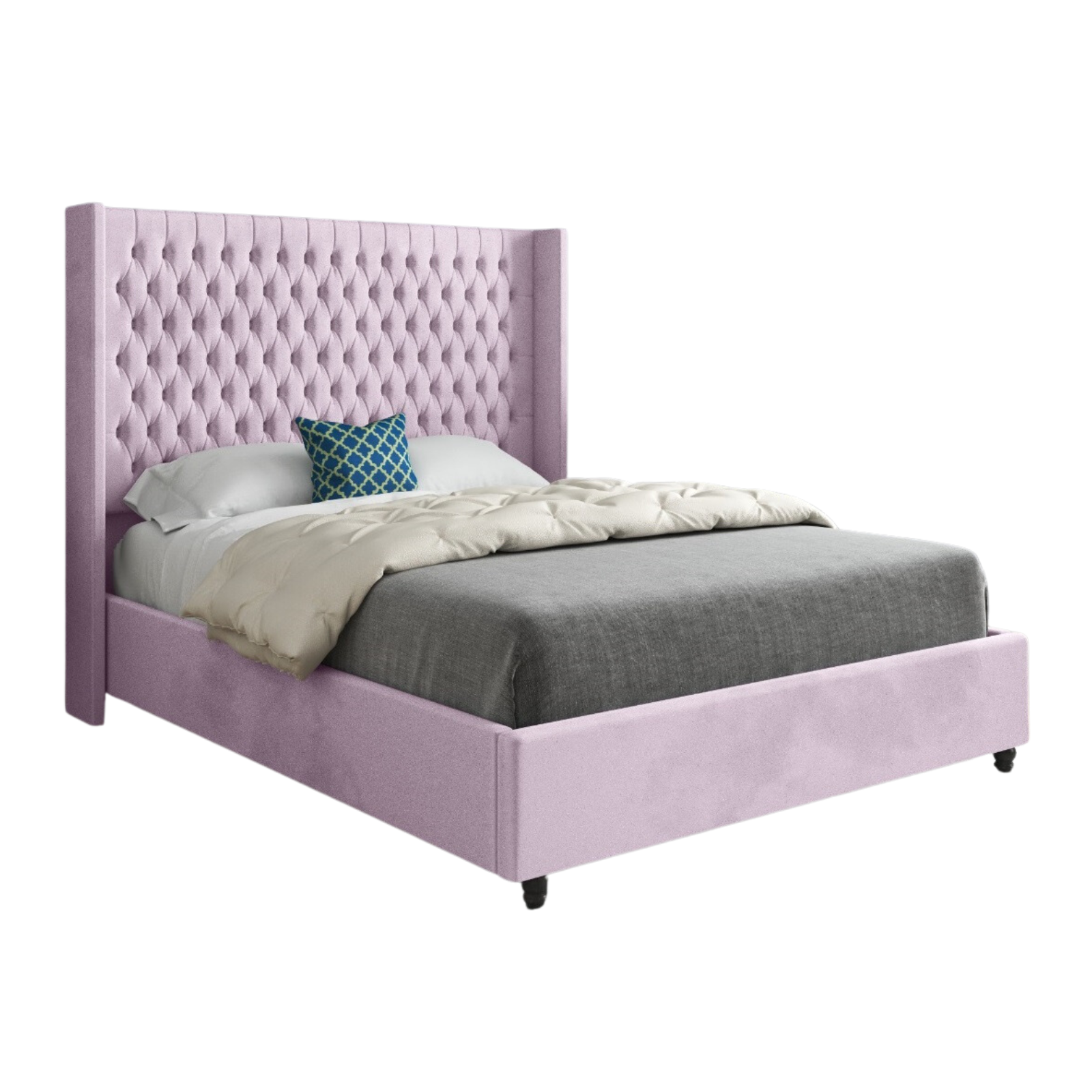 Volta Straight Winged Upholstered Soft Velvet Bed Frame