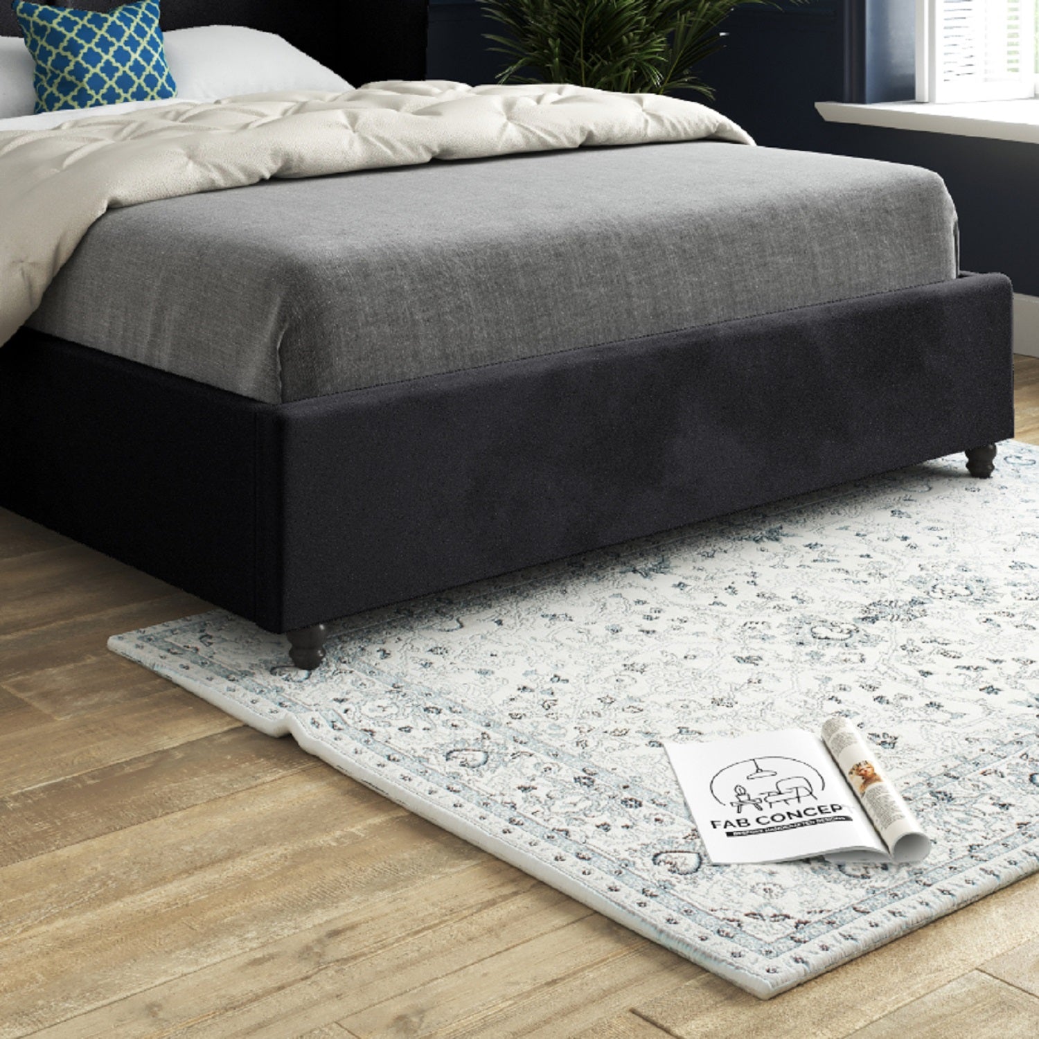 Zampa Curved Top Curved Winged Upholstered Soft Velvet Bed Frame