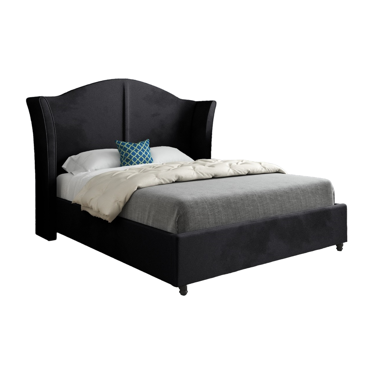 Zampa Curved Top Curved Winged Upholstered Soft Velvet Bed Frame