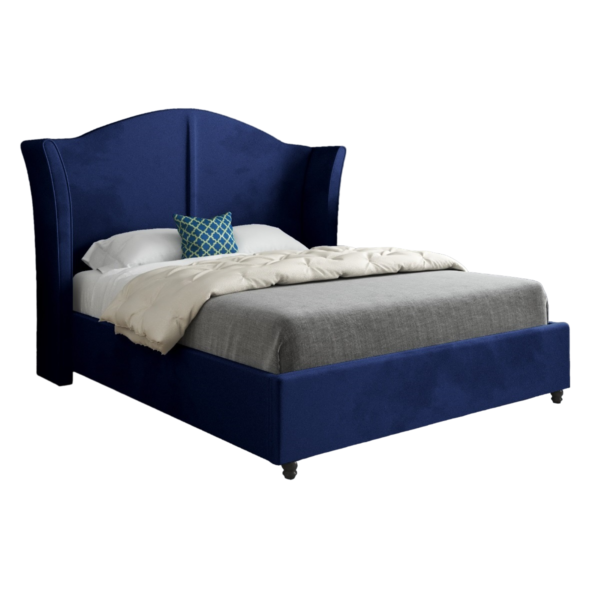 Zampa Curved Top Curved Winged Upholstered Soft Velvet Bed Frame