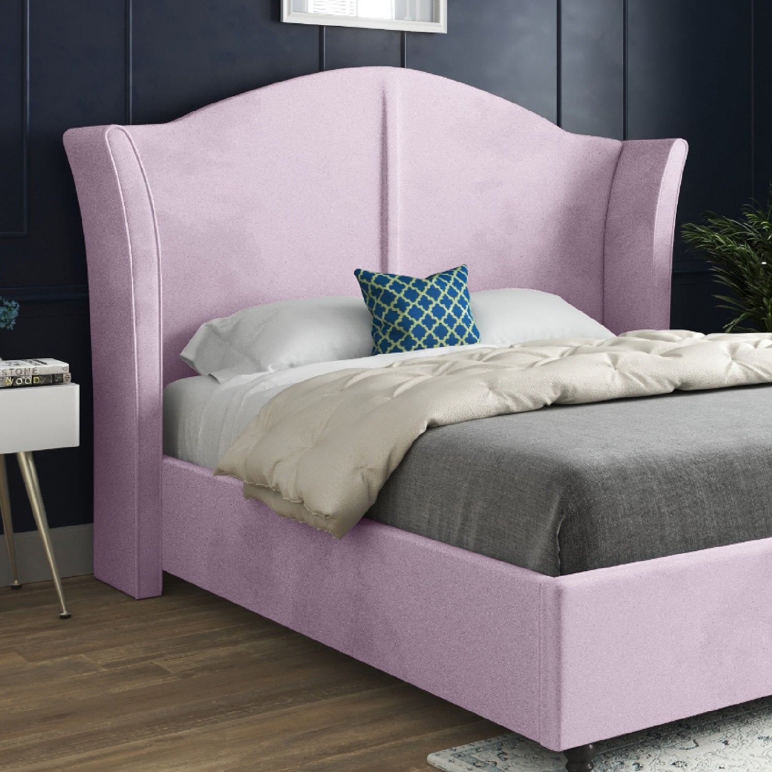 Zampa Curved Top Curved Winged Upholstered Soft Velvet Bed Frame