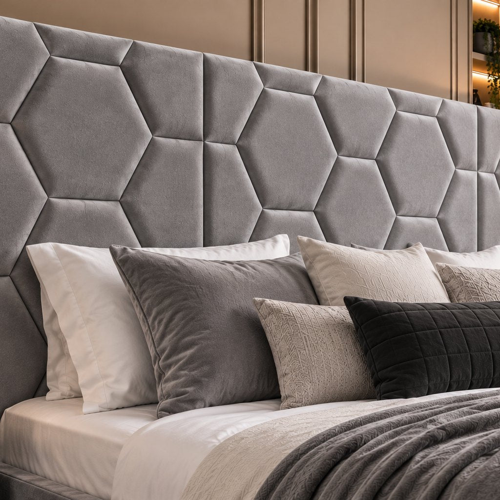 Alghero divan bed in grey, headboard close-up