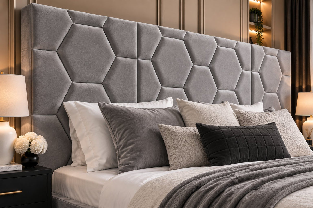 Alghero divan bed in grey, headboard close-up
