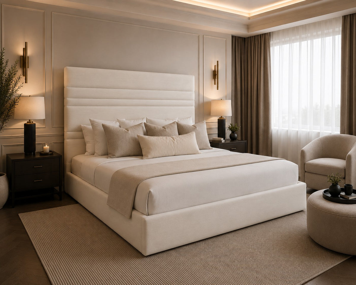 Amalfi Horizontal Line Stitched Tall Headboard Upholstered Bed Frame