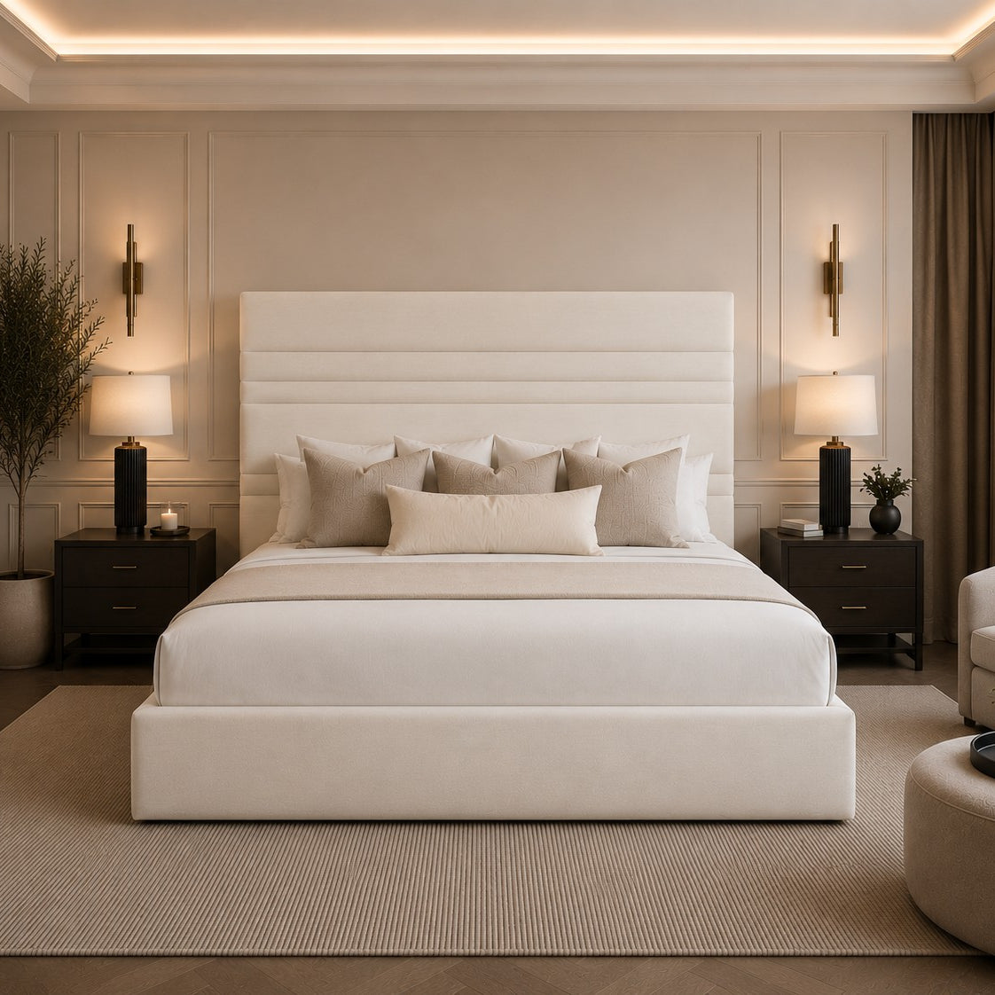 Amalfi Horizontal Line Stitched Tall Headboard Upholstered Bed Frame