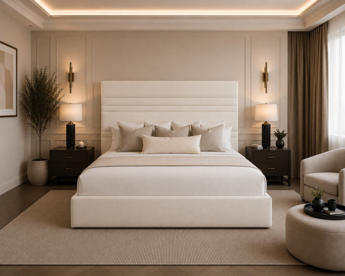 Amalfi Horizontal Line Stitched Tall Headboard Upholstered Bed Frame