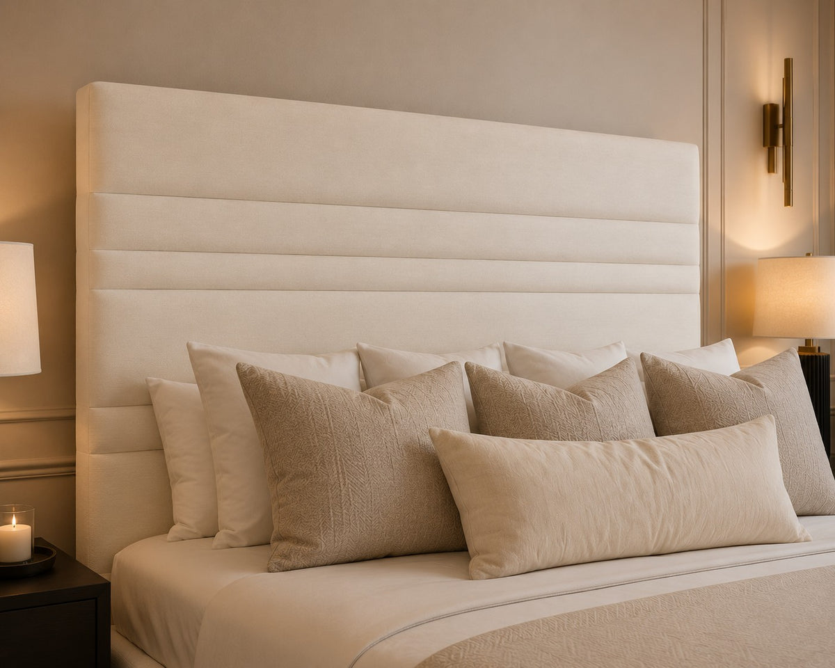 Amalfi Horizontal Line Stitched Tall Headboard Upholstered Bed Frame