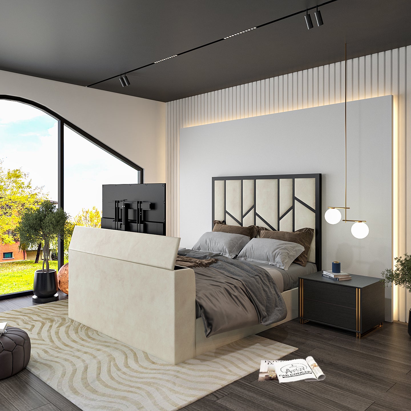 Anji Luxe Metal TV Bed Frame