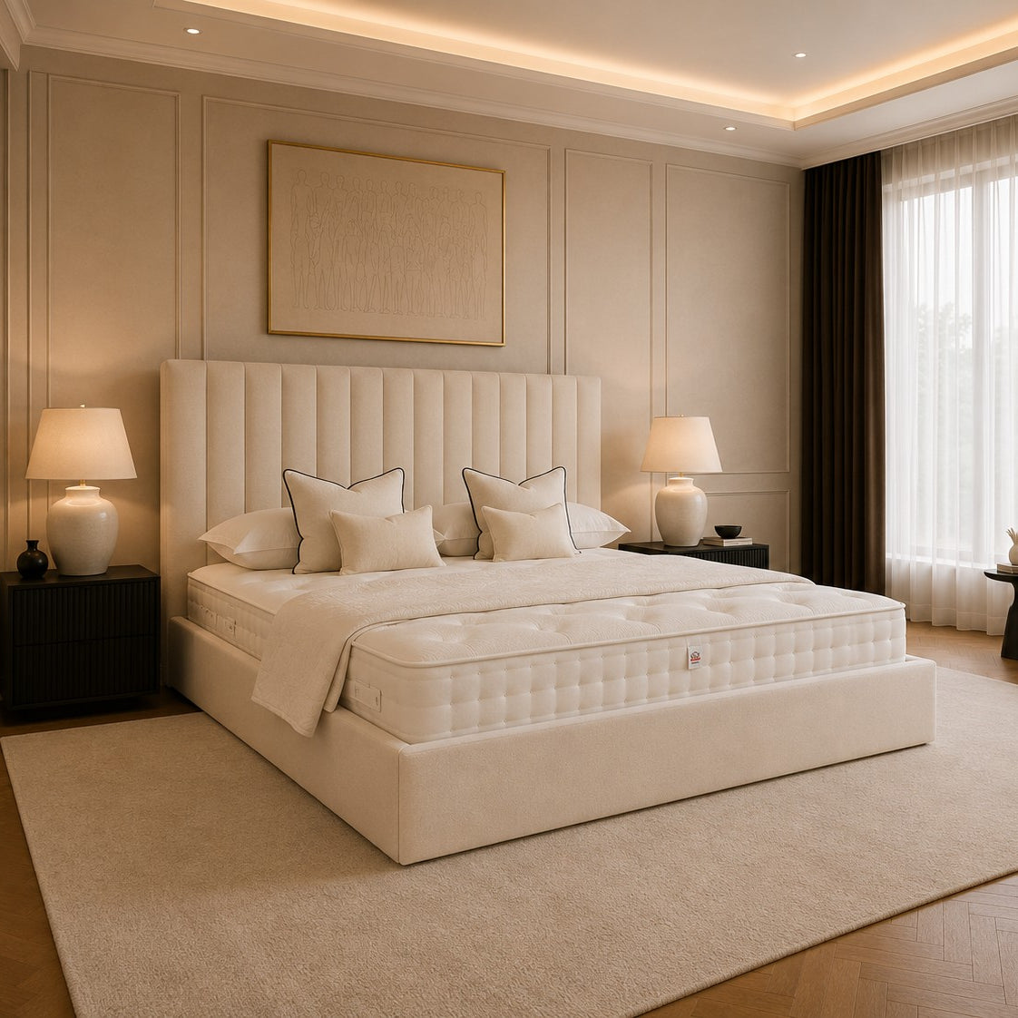 Arona Narrow Fluted Headboard Upholstered Bed Frame