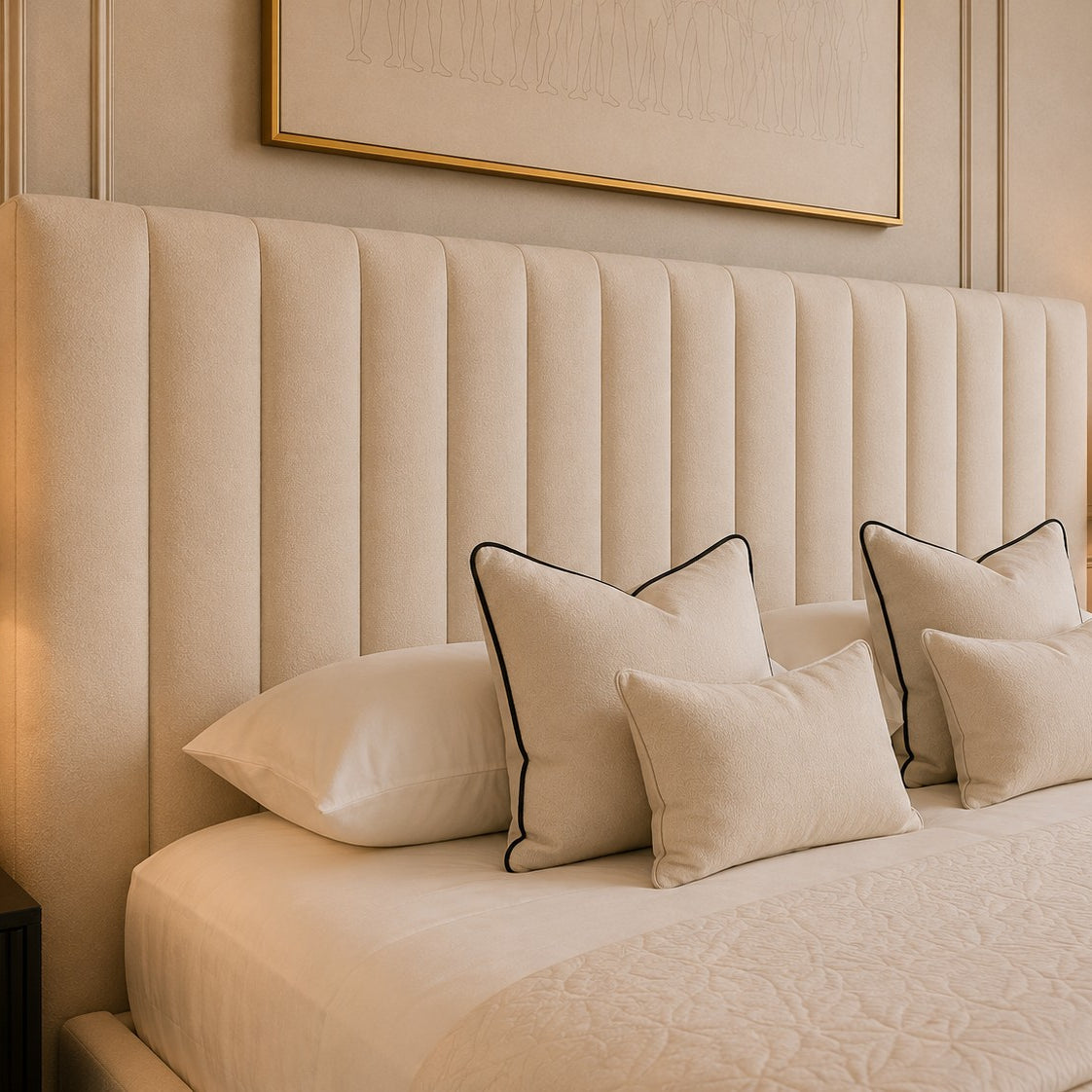 Arona Narrow Fluted Headboard Upholstered Bed Frame