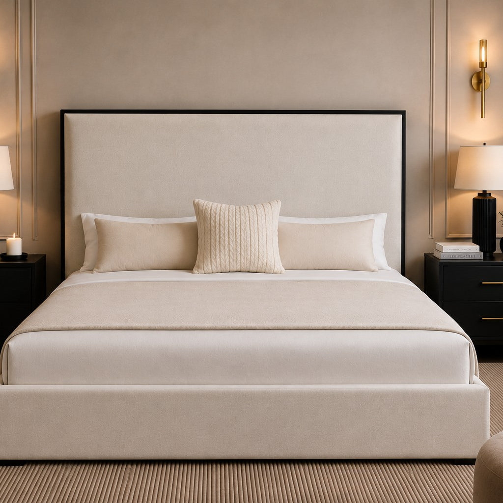 Assisi Contrast Framed Tall Headboard Upholstered Bed Frame