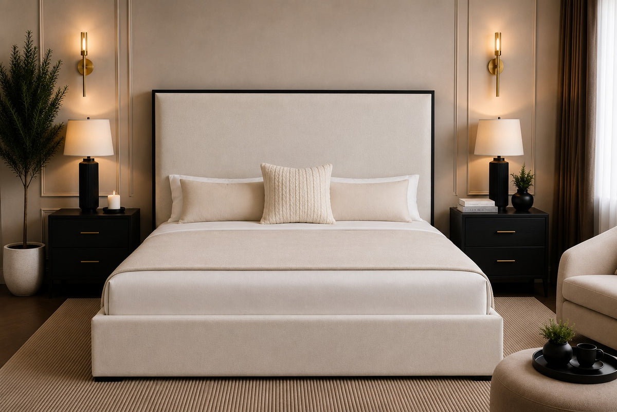 Assisi Contrast Framed Tall Headboard Upholstered Bed Frame