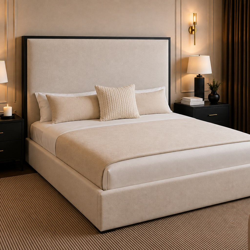 Assisi Contrast Framed Tall Headboard Upholstered Bed Frame