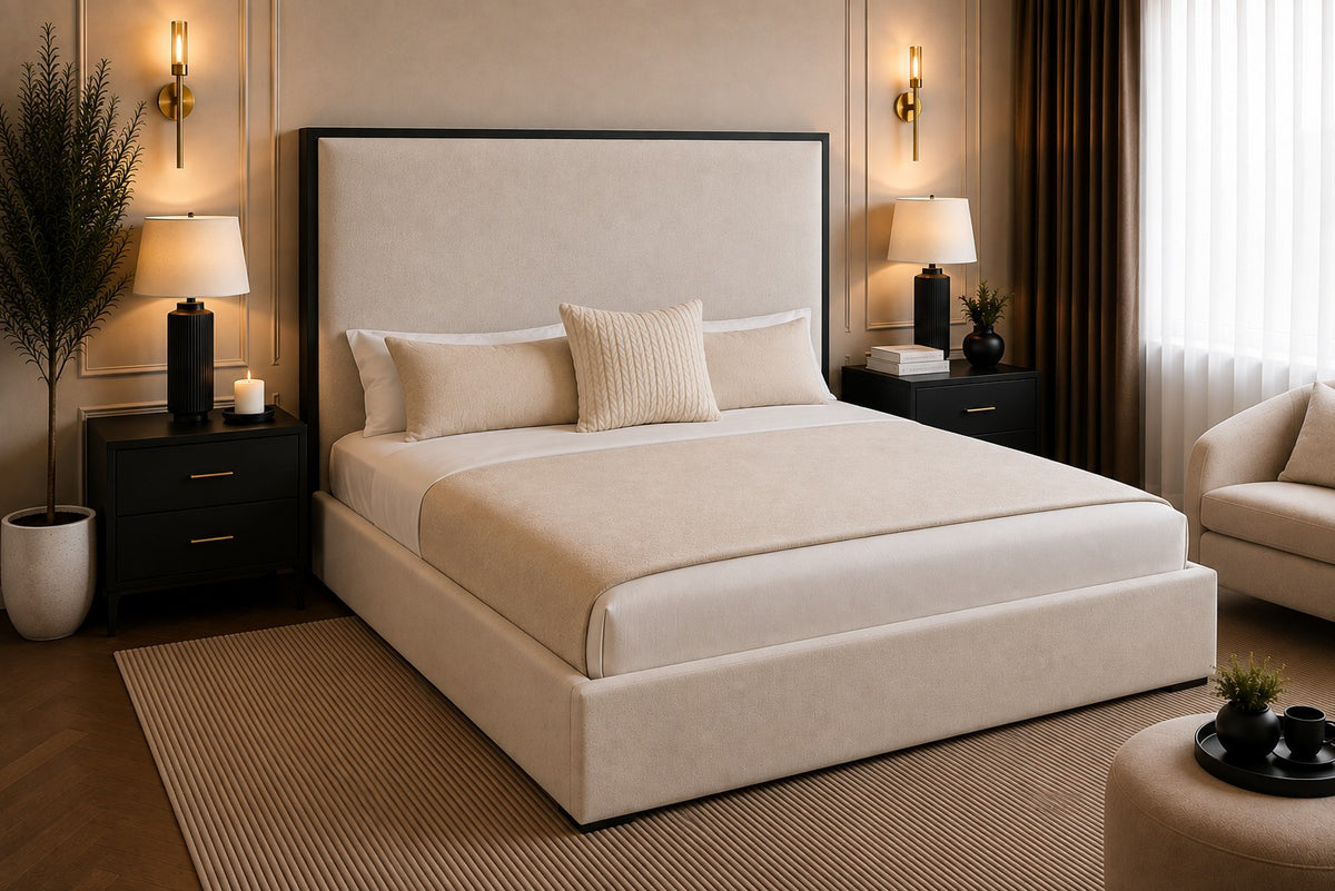 Assisi Contrast Framed Tall Headboard Upholstered Bed Frame