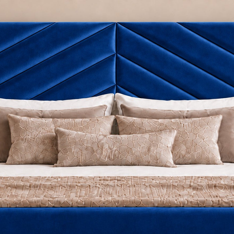 Bassano divan bed in blue, headboard close-up