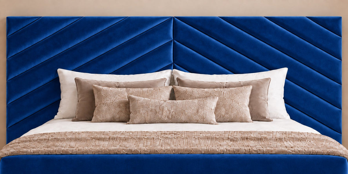 Bassano divan bed in blue, headboard close-up