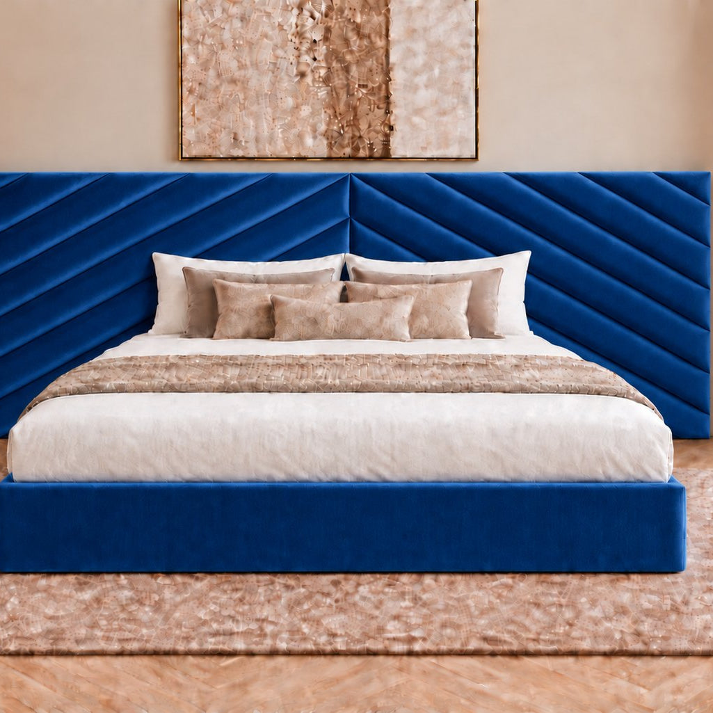 Bassano divan bed in blue, front view