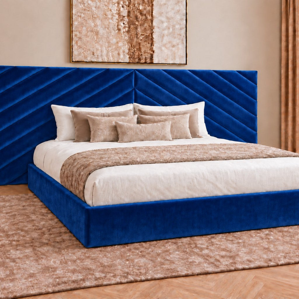 Bassano divan bed in blue, side view