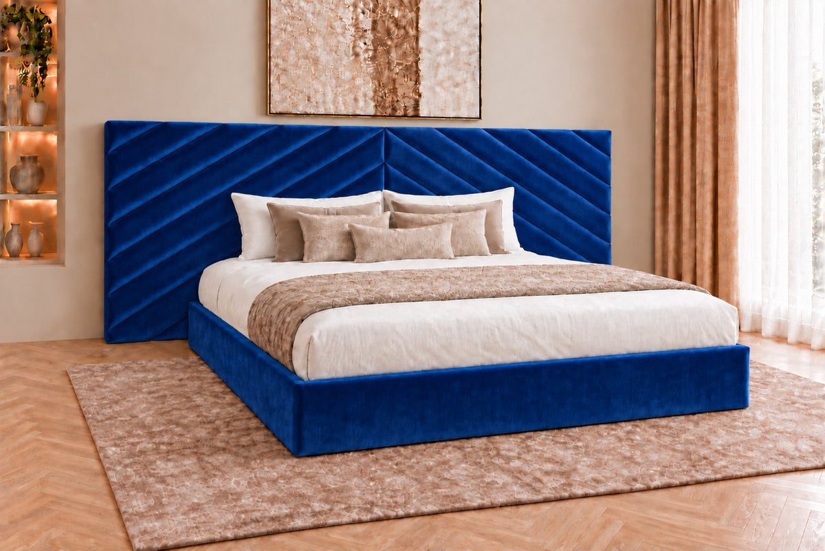 Bassano divan bed in blue, side view