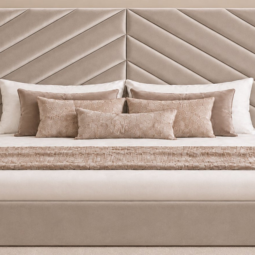 Bassano divan bed in pebble, headboard close-up