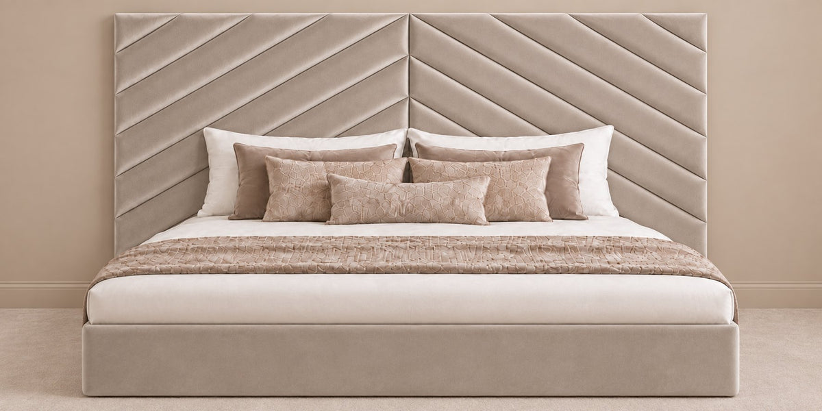 Bassano divan bed in pebble, headboard close-up