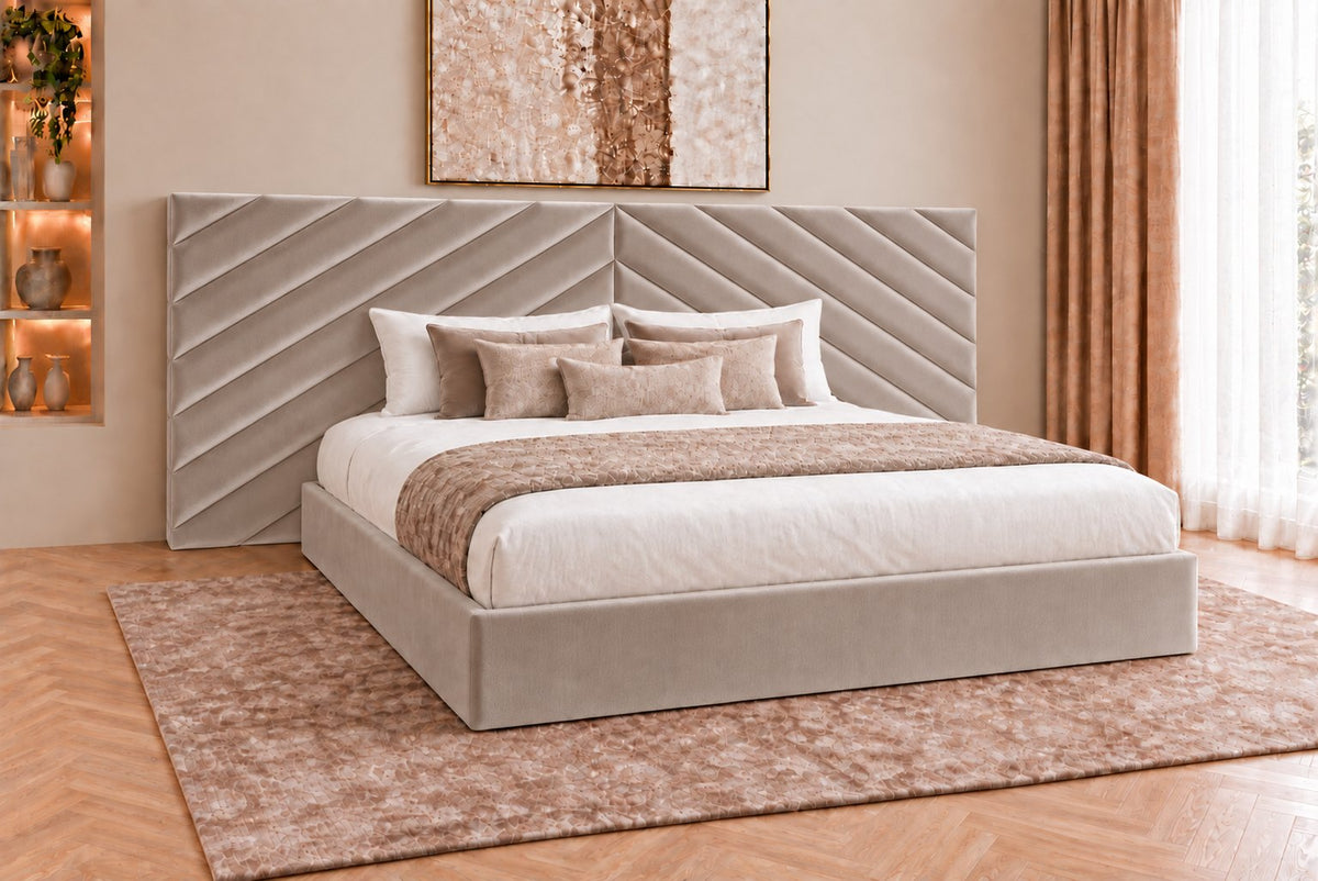 Bassano divan bed in pebble, side view