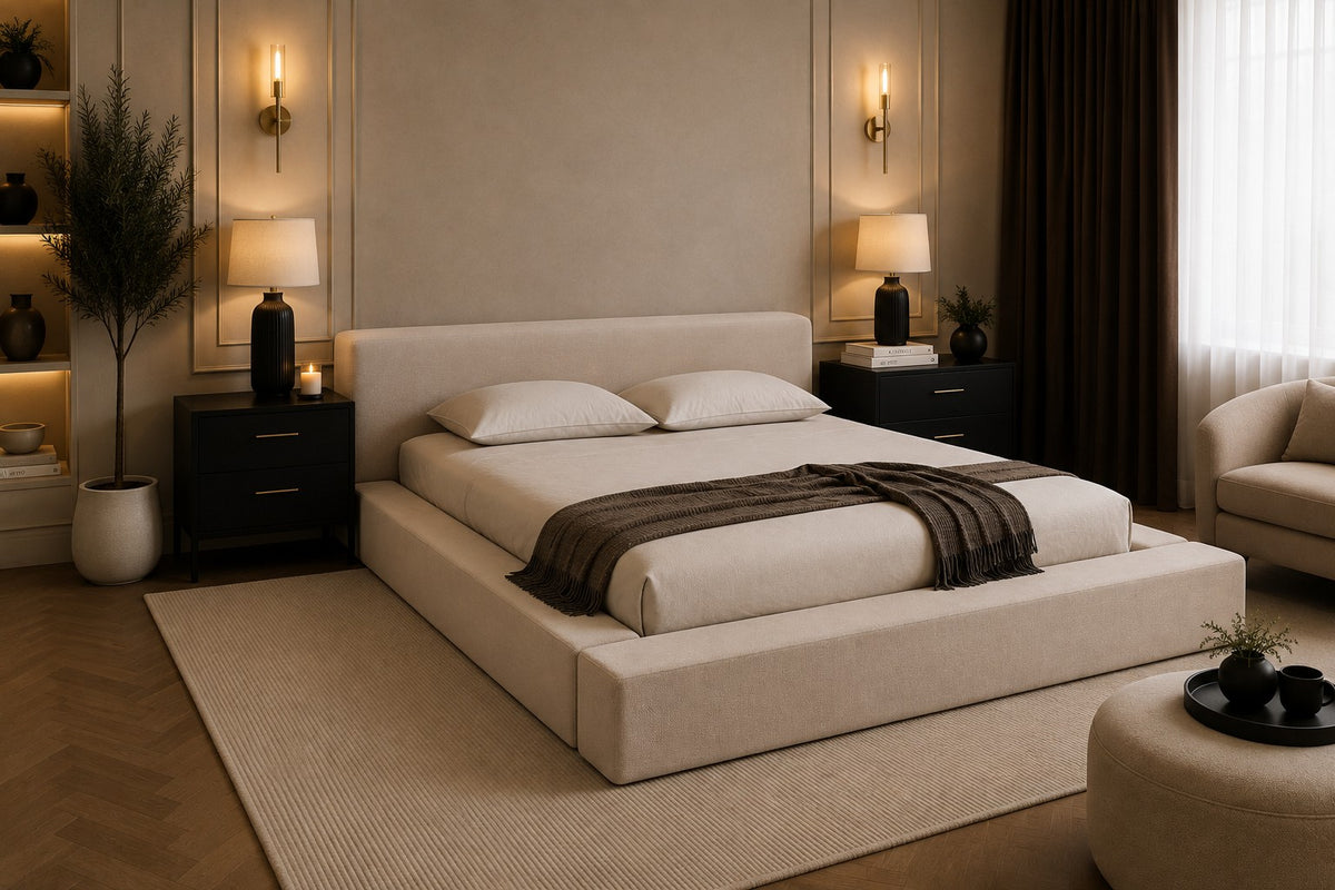 Bellagio Low Profile Chunky Platform Upholstered Bed Frame
