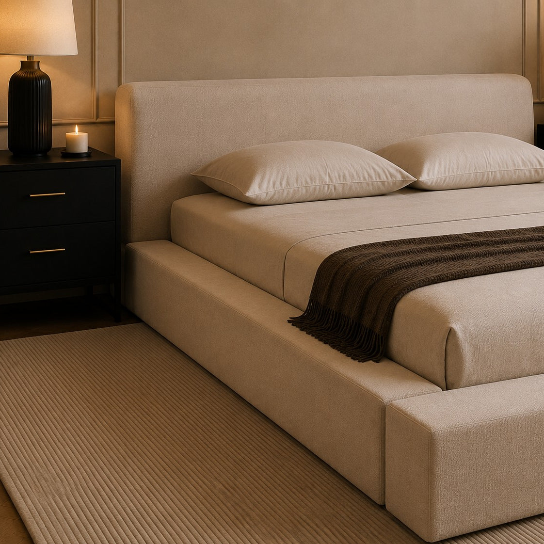 Bellagio Low Profile Chunky Platform Upholstered Bed Frame