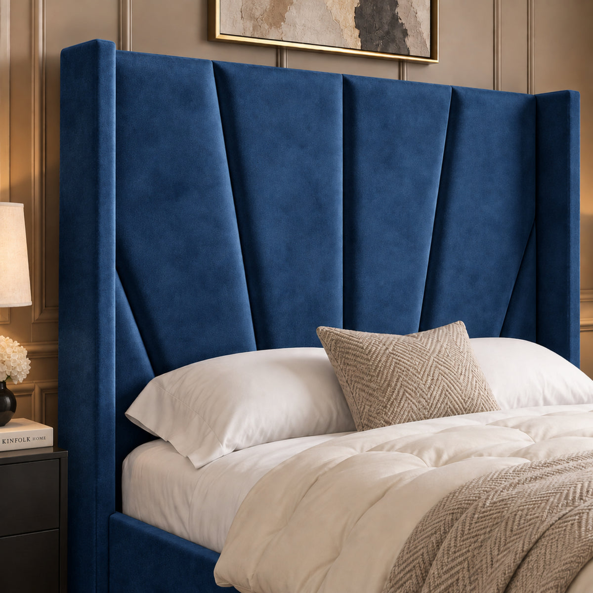 Bellini Wide Curved Winged Upholstered Soft Velvet Bed Frame