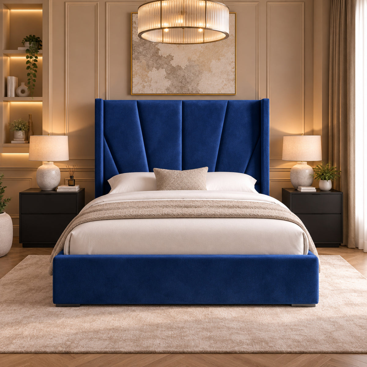 Bellini Wide Curved Winged Upholstered Soft Velvet Bed Frame