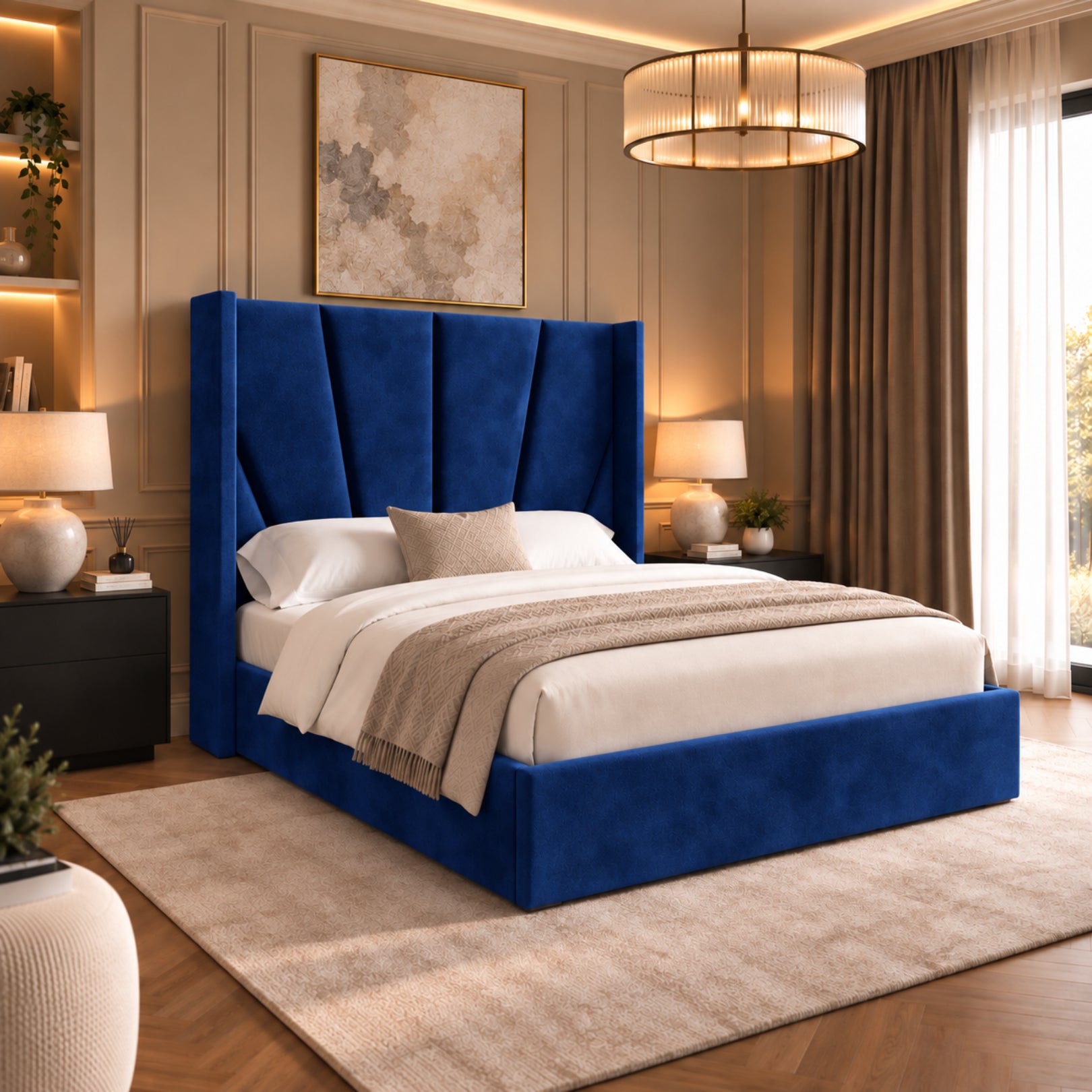 Bellini Wide Curved Winged Upholstered Soft Velvet Bed Frame