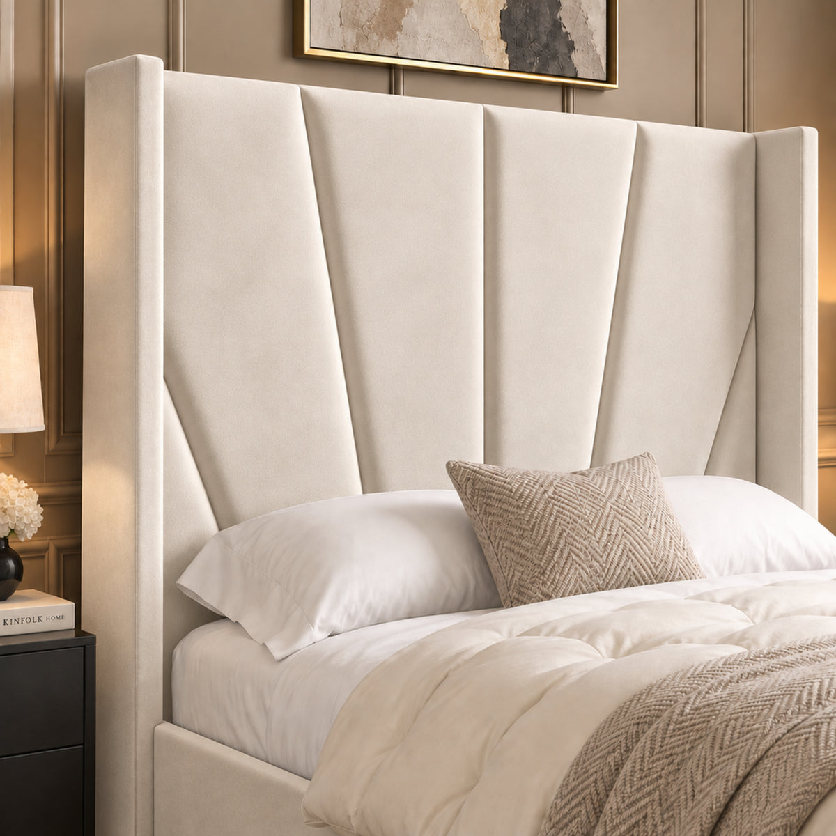 Bellini Wide Curved Winged Upholstered Soft Velvet Bed Frame