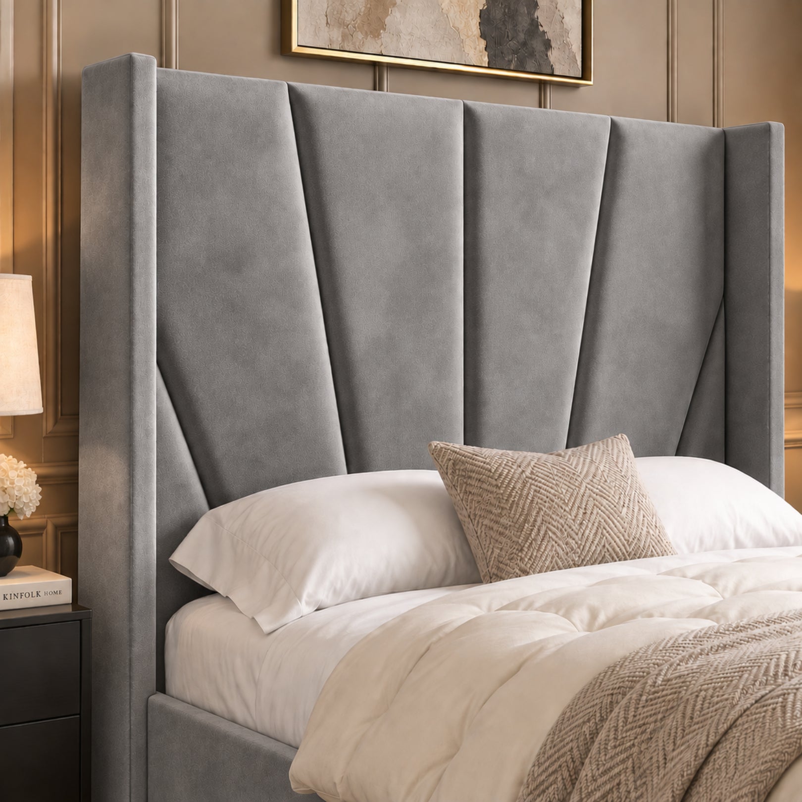 Bellini Wide Curved Winged Upholstered Soft Velvet Bed Frame