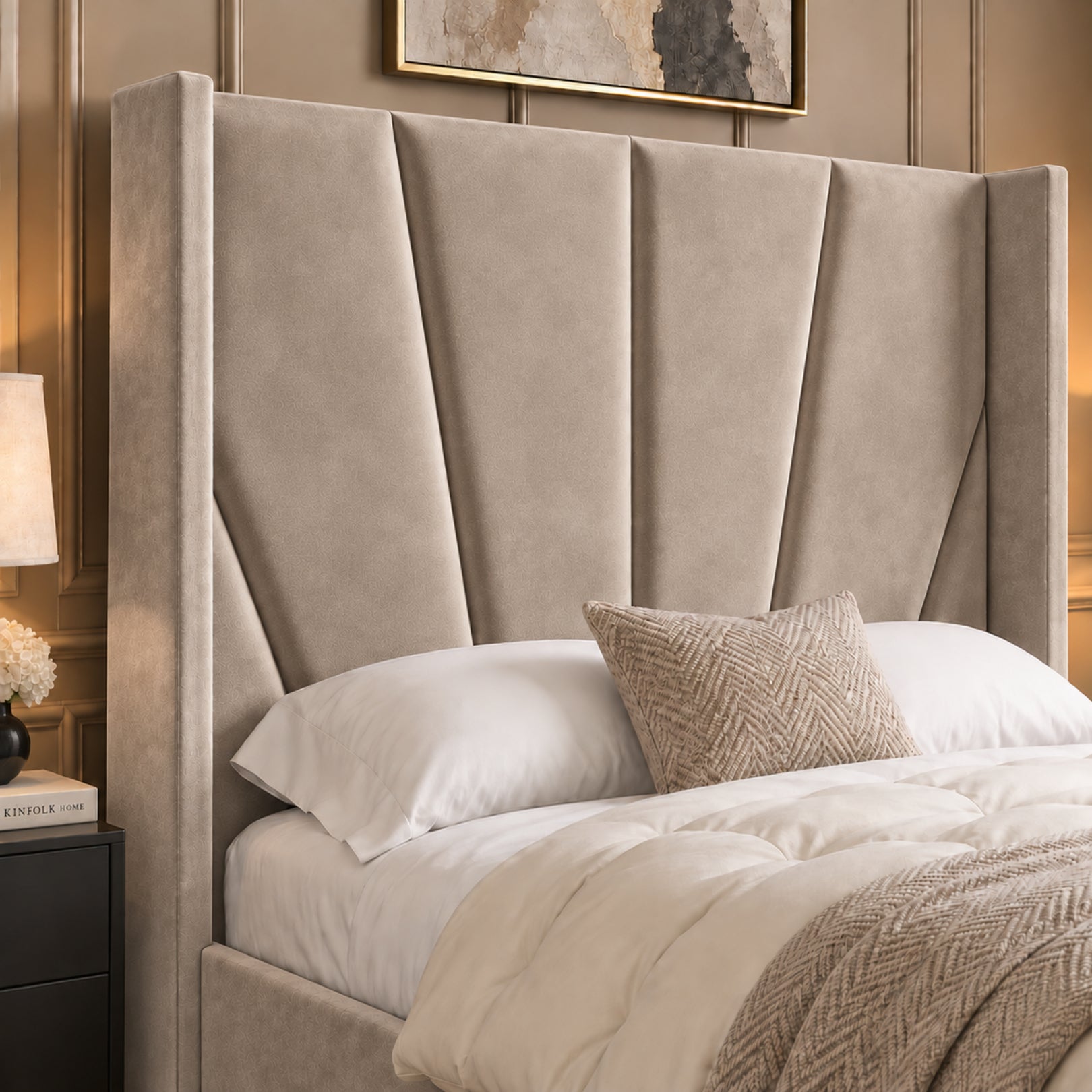 Bellini Wide Curved Winged Upholstered Soft Velvet Bed Frame