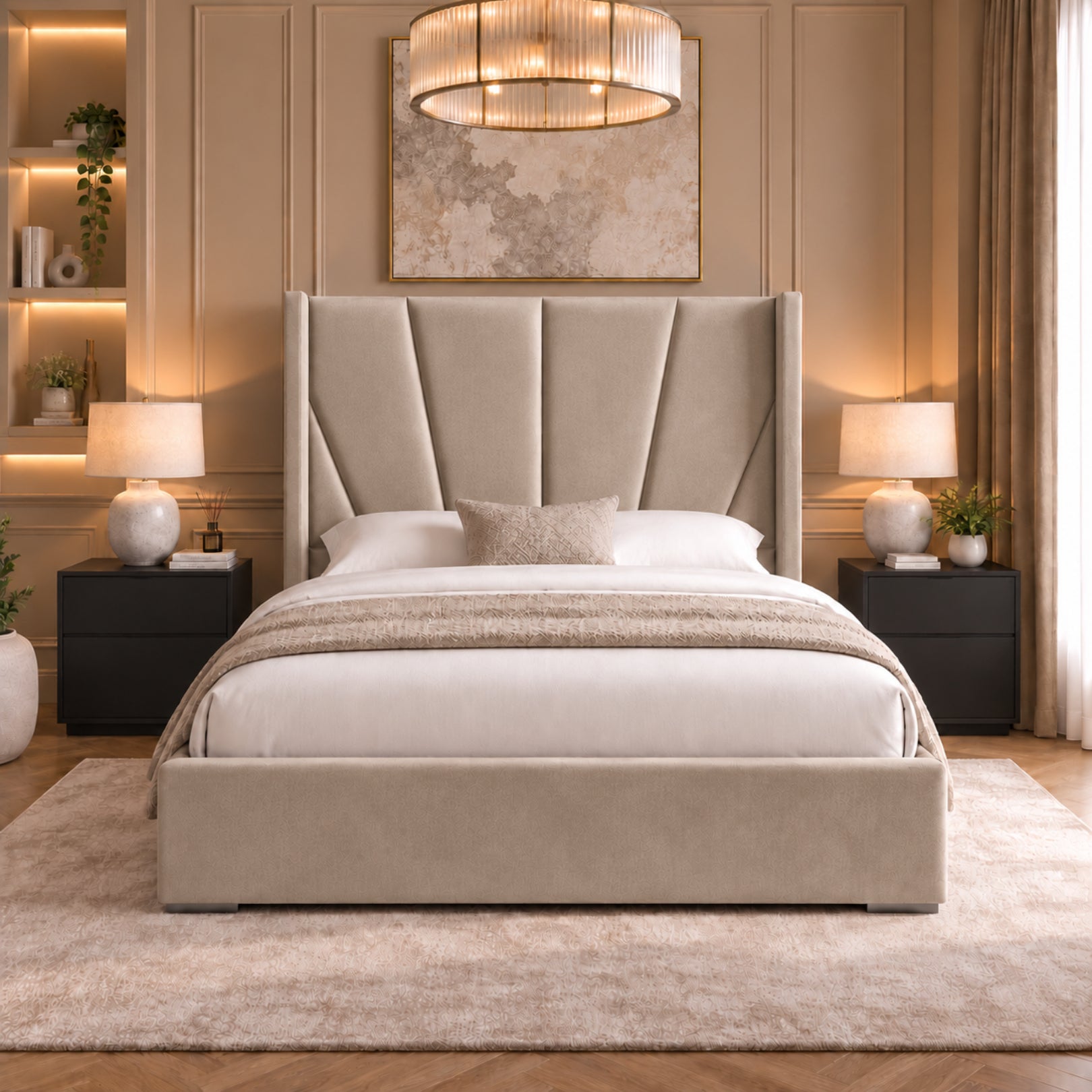 Bellini Wide Curved Winged Upholstered Soft Velvet Bed Frame