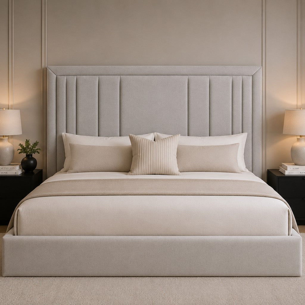 Bergamo Grouped Line Framed Headboard Upholstered Bed Frame