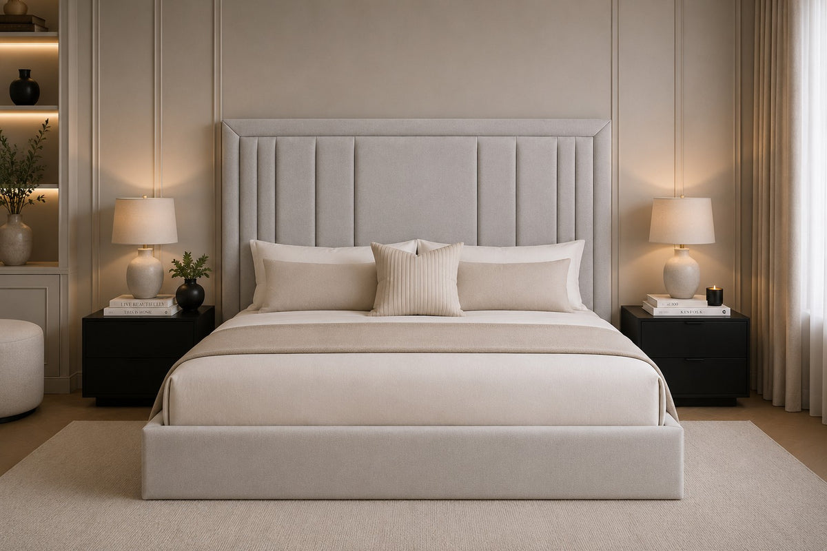 Bergamo Grouped Line Framed Headboard Upholstered Bed Frame