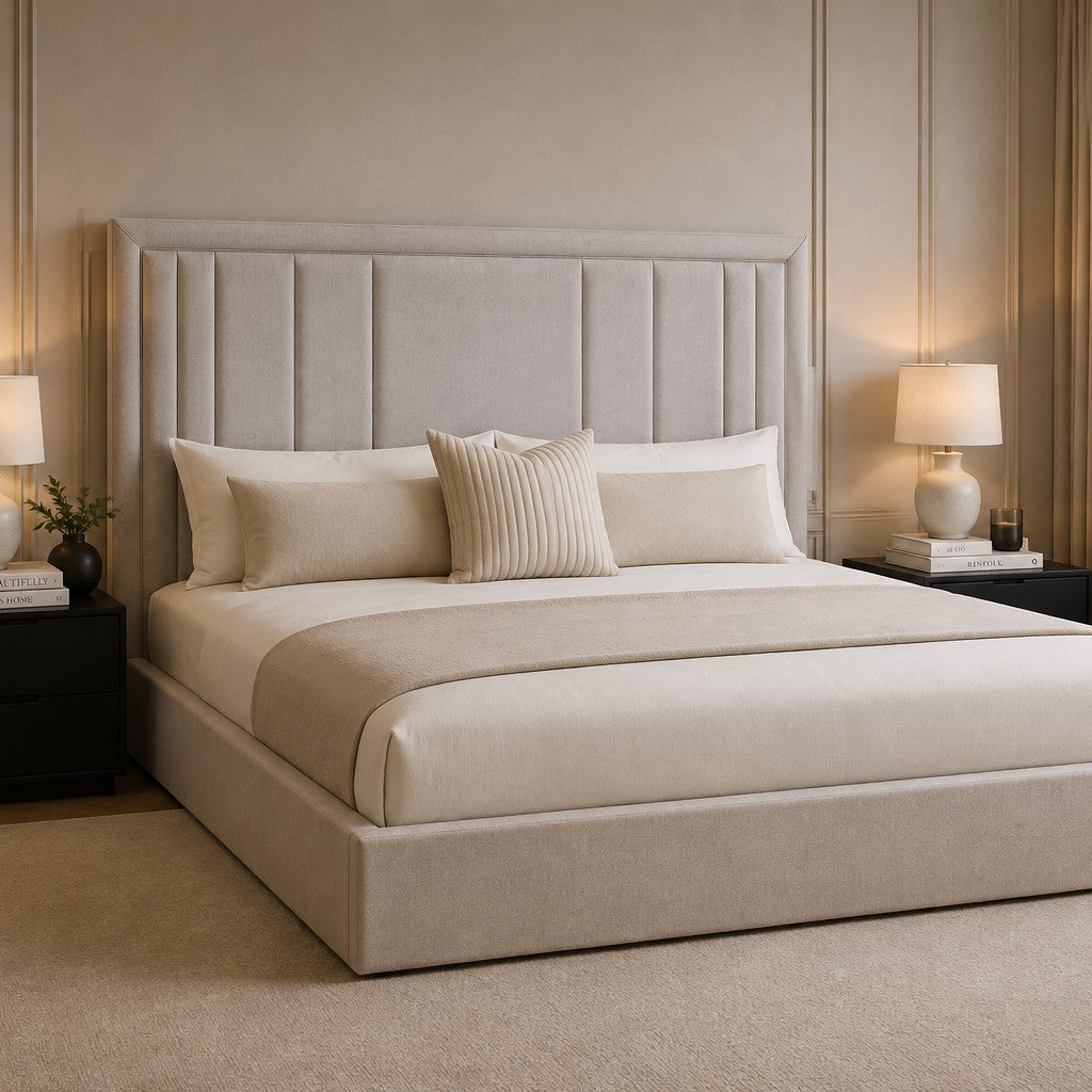Bergamo Grouped Line Framed Headboard Upholstered Bed Frame