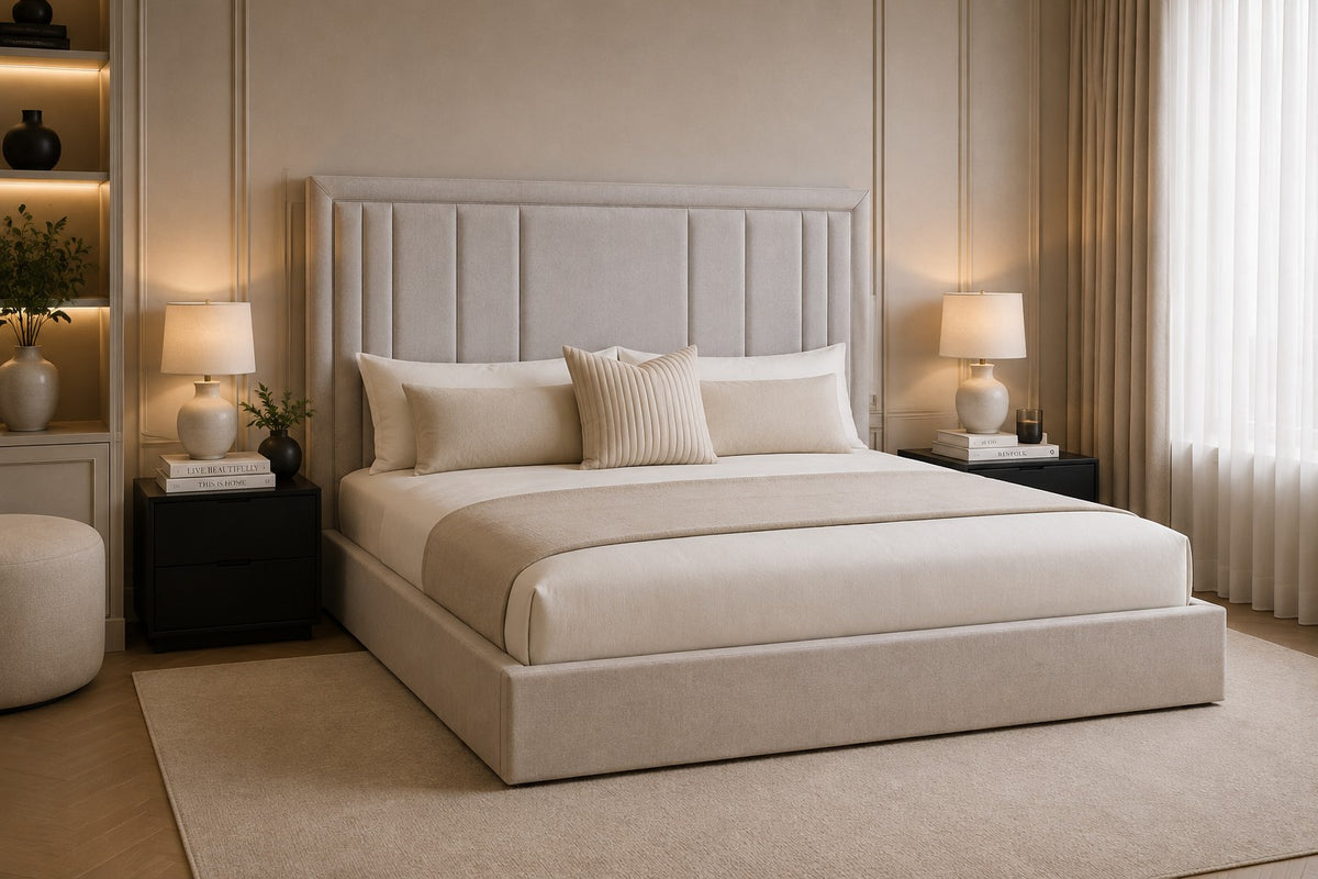 Bergamo Grouped Line Framed Headboard Upholstered Bed Frame