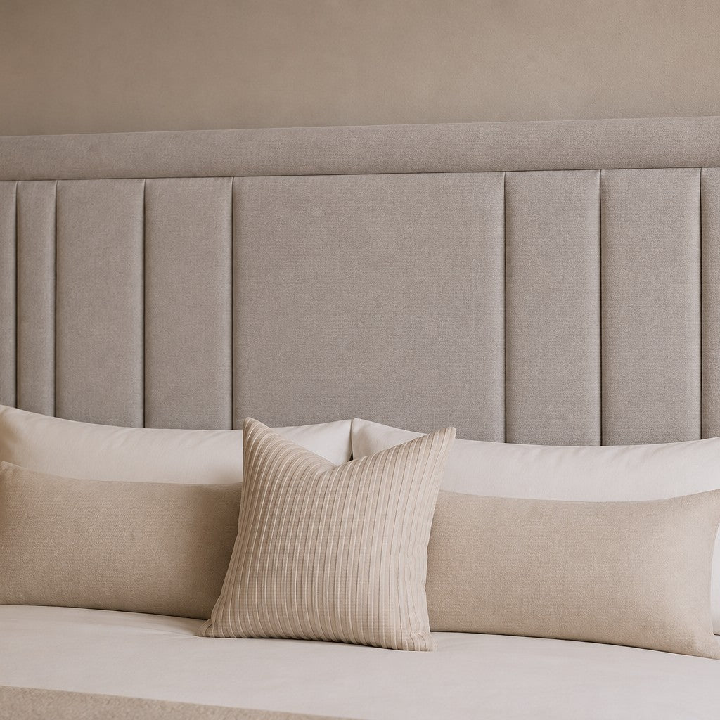 Bergamo Grouped Line Framed Headboard Upholstered Bed Frame