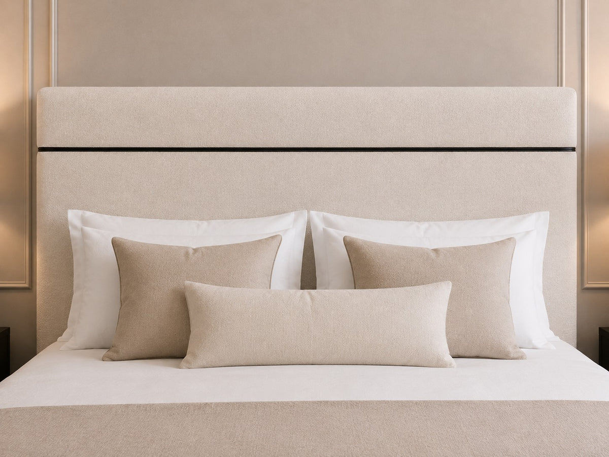 Bologna Line Detail Tall Headboard Upholstered Bed Frame