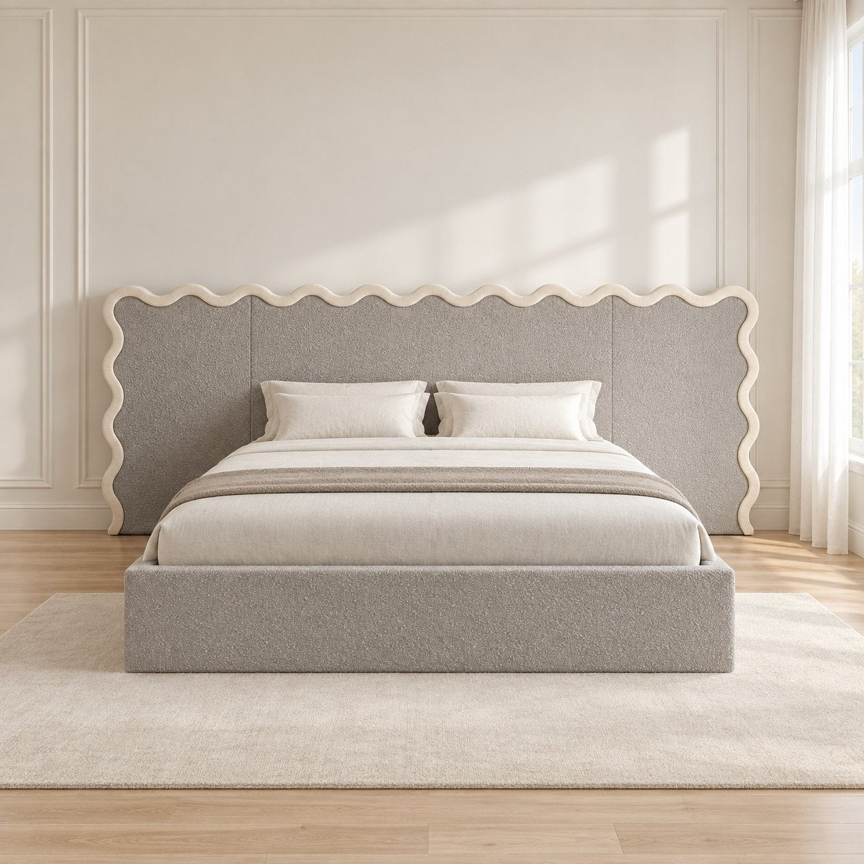 Brindisi bed in grey with cream border, front view