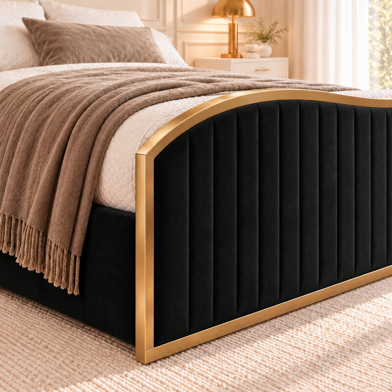 Brixton Upholstered Soft Velvet Metal Bed Frame