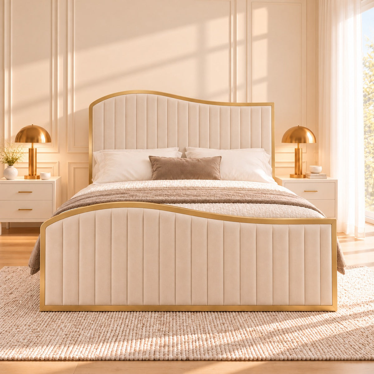 Brixton Upholstered Soft Velvet Metal Bed Frame